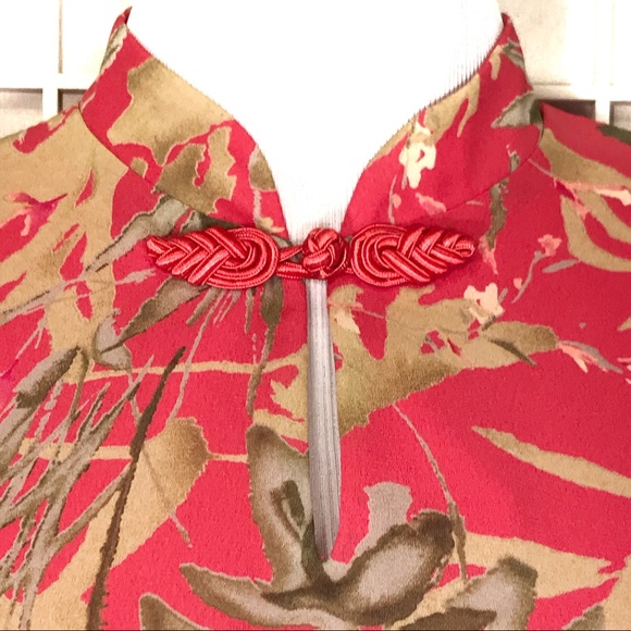 Vintage Cheongsam Coral Botanical Print Dress NWT - Picture 4 of 12